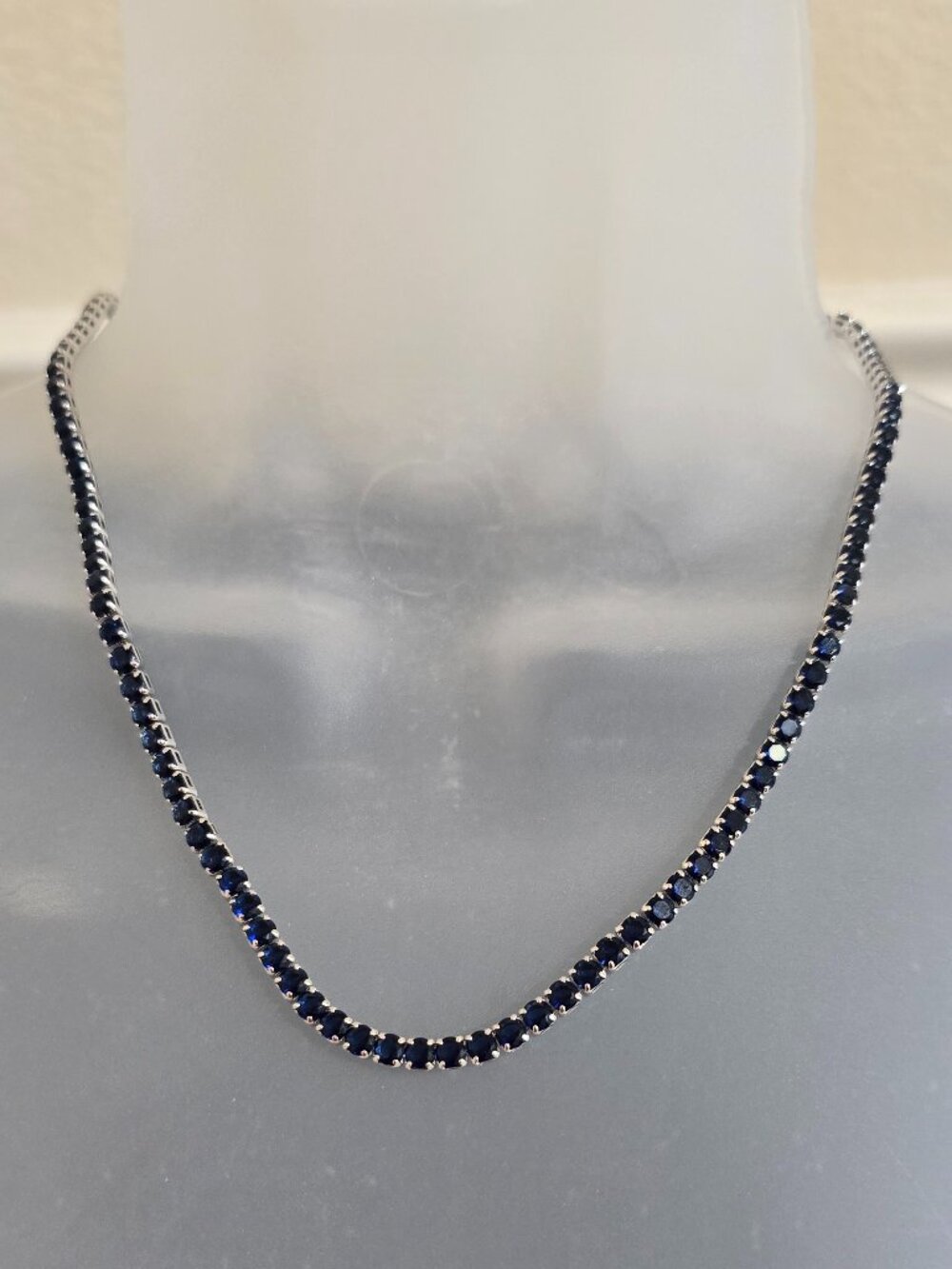 Single Strand Sapphire Blue Colored Rhinestone Necklace